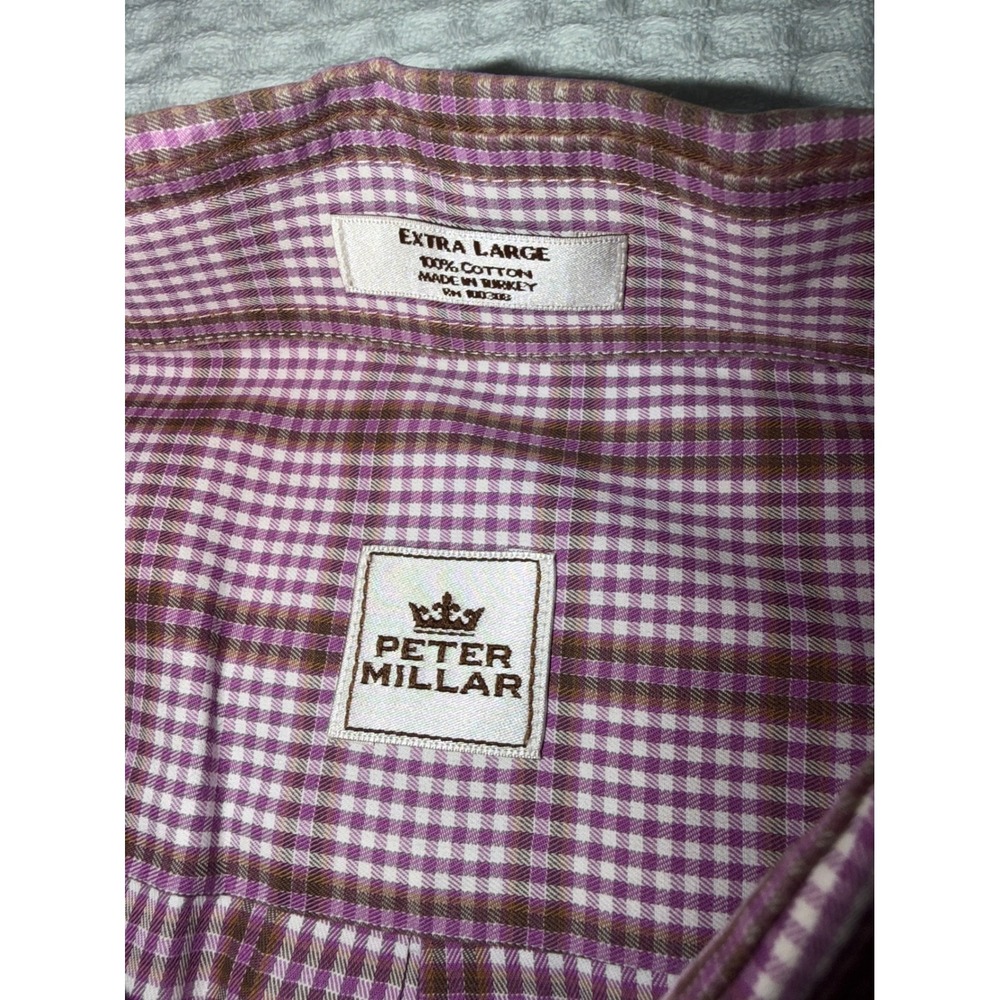 Peter Millar Button Down Shirt Mens XL Purple Brown Plaid Long Sleeve Cotton - Picture 7 of 8